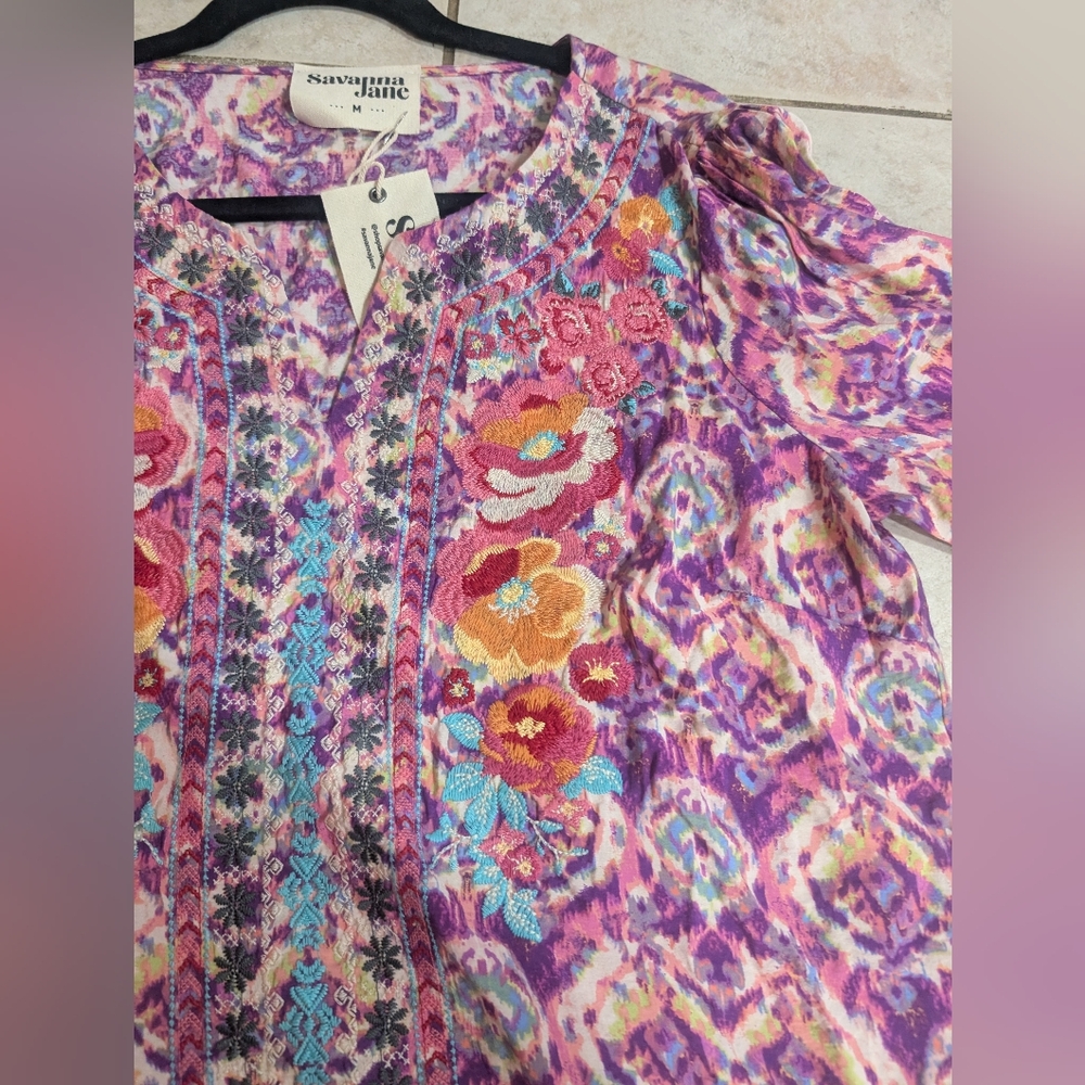Savanna Jane Vibrant Floral Tunic Blouse - Pink and Orange NWT - Picture 6 of 9